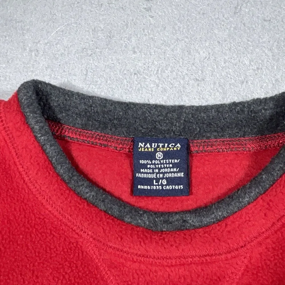 Vintage Nautica Fleece Sweater Mens Large Red‎ SPELLOUT Nautica Jeans Crew Neck